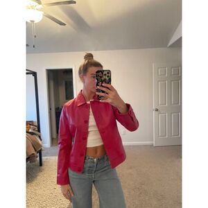 Vintage‎ Y2K Metrostyle Red Leather Button-Front Jacker